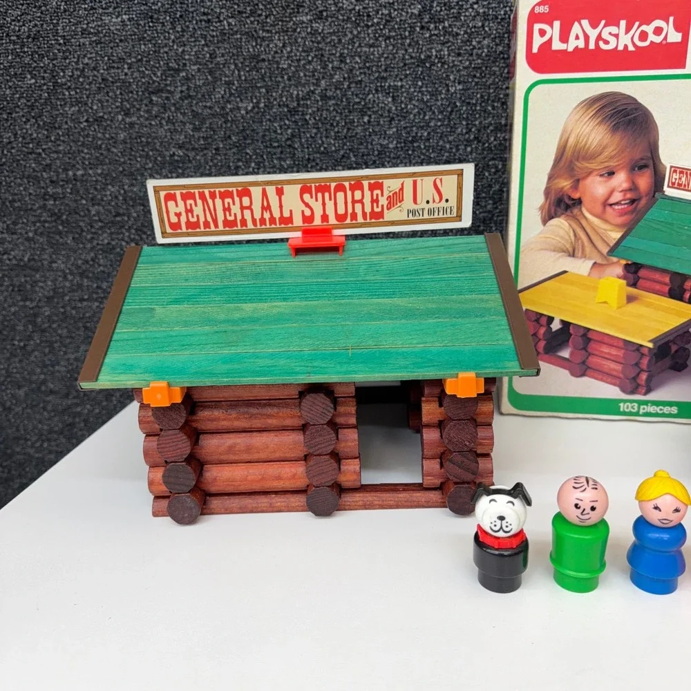 Vintage Playskool Lincoln Logs General Store Post Office Wood Building Set 885